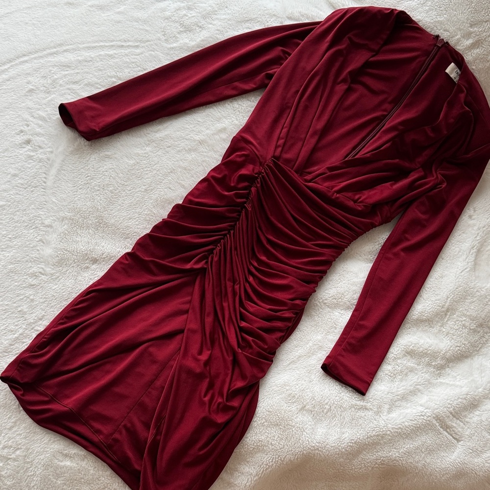 HOUSE OF CB Long Sleeved Deep Wine Red Dress